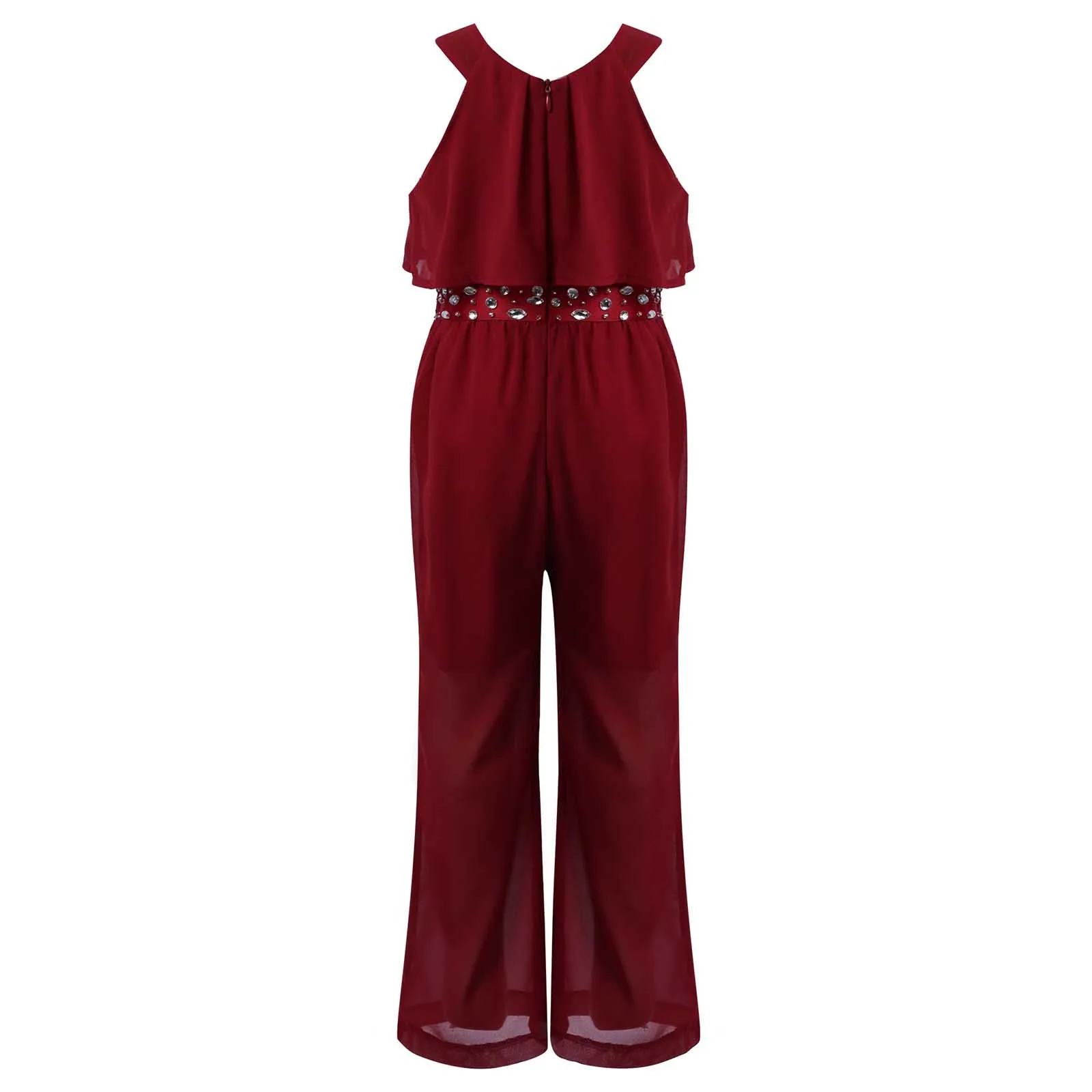 Kinder Meisjes Jumpsuit Zomer Casual Elegante Chiffon Jumpsuit Mouwloze Rits Hoge Taille Wijde Pijpen Playsuits Losse Overalls