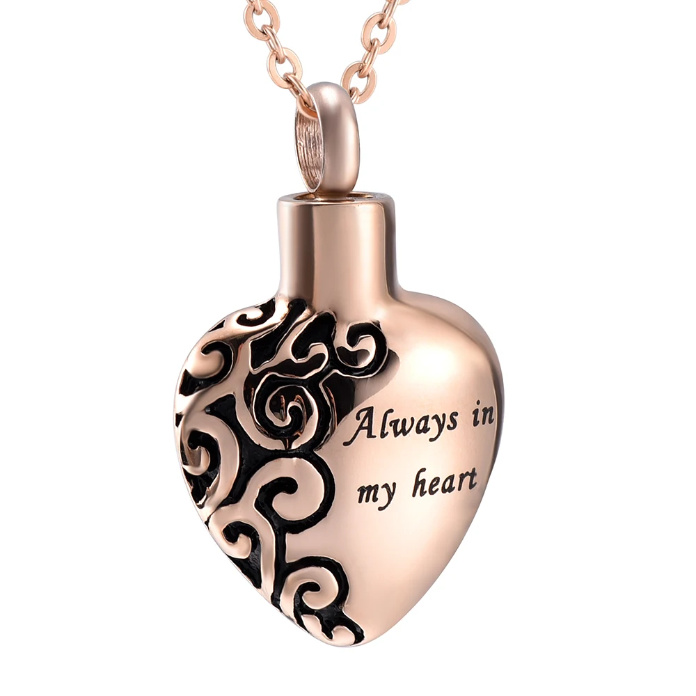 IJD2472 Stainless Steel Cremation Always In My Heart Necklace for Ashes Urn Necklace Engravable Jewelry