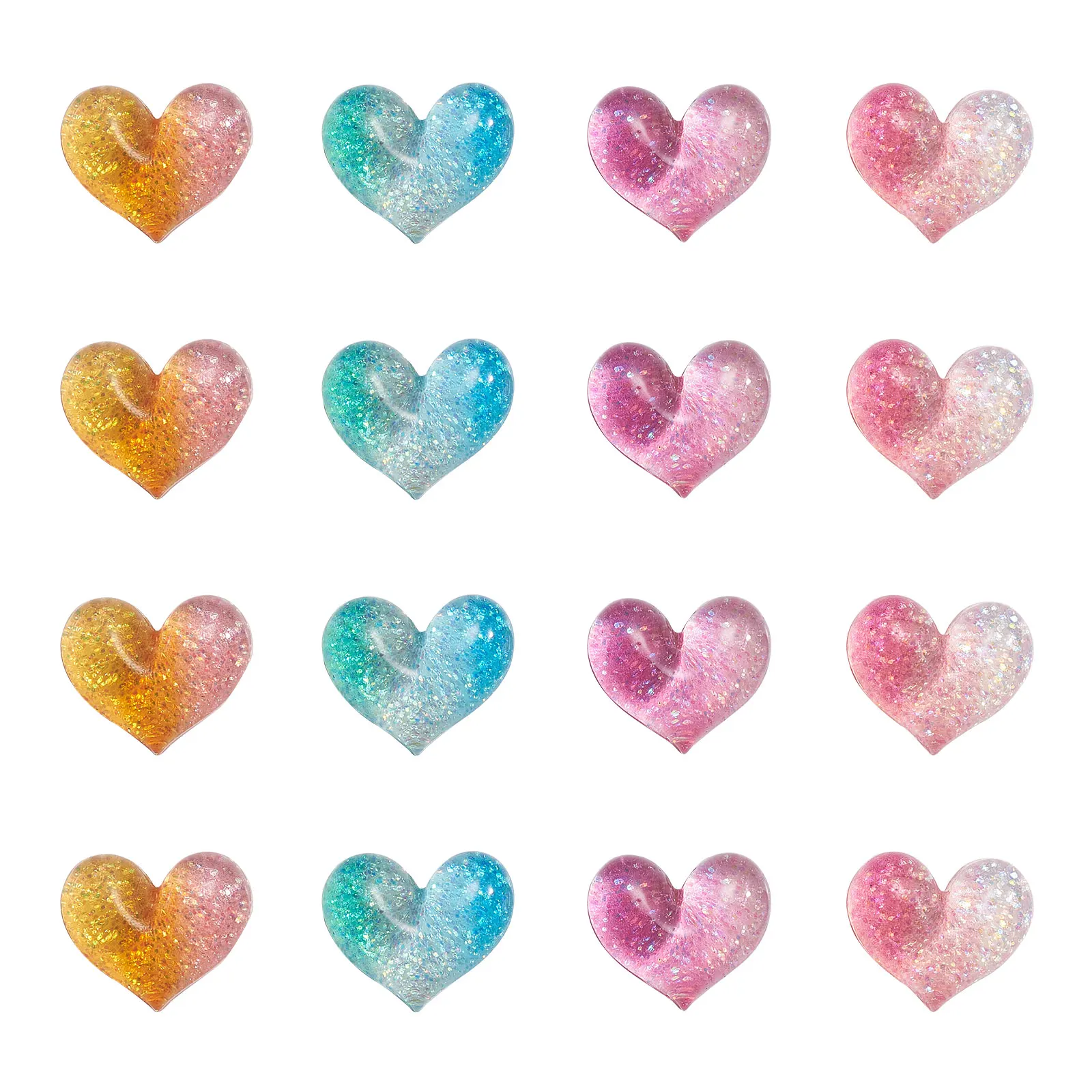 40Pcs 17mm Resin Heart Decoration Crafts Flatback Cabochons with Glitter Powder for Earrings Jewelry Scrapbooking Making