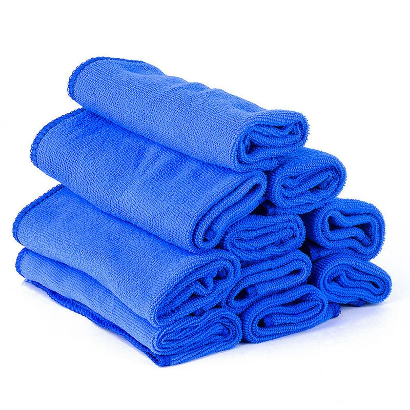 10Pcs Auto Microfiber Towel Car Cleaning Drying Cloth Super Absorbent Soft Portable Wash Tools Universal Cleaning Supplies Blue