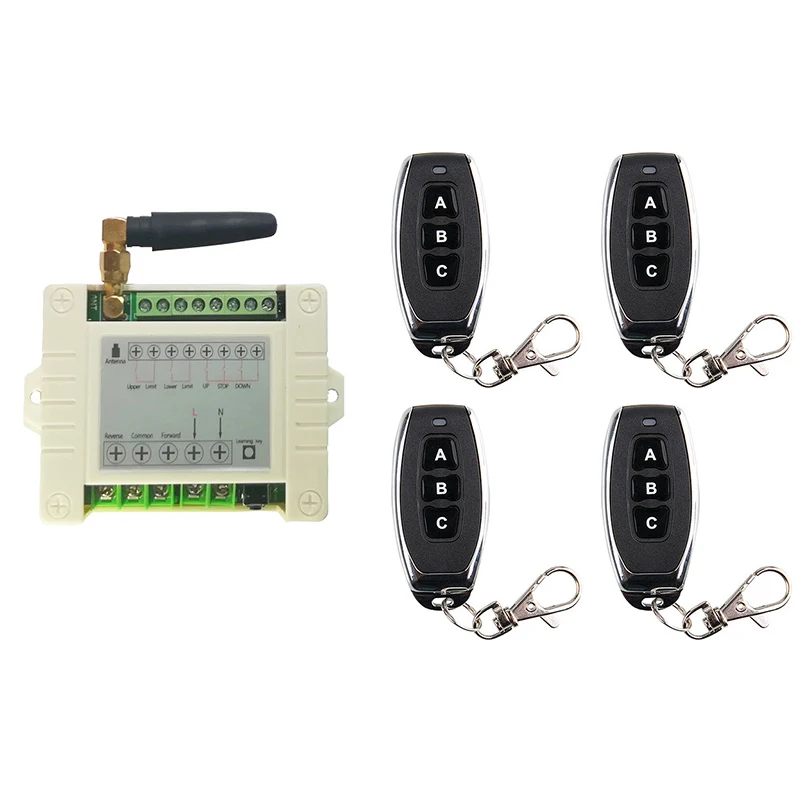 220V 10A 2CH Motor Remote Control Switch Motor Forwards Reverse Up Down Stop Door Window Curtain Wireless TX RX Limited Switch