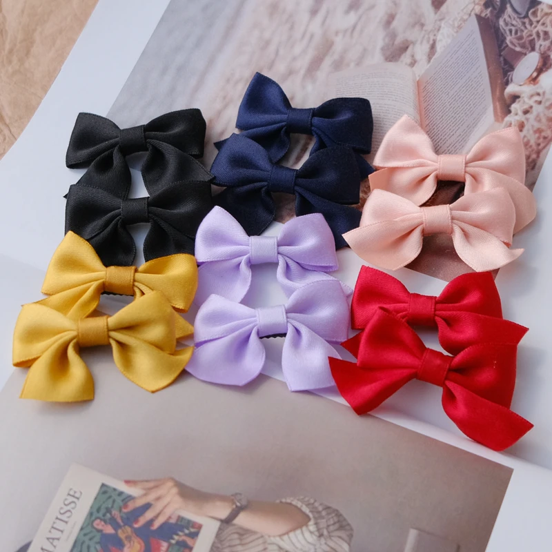 2pcs Children\'s Bow-knot Hair Clips Pink Red Purple Yellow Bow Headdress Cute Sweet Princess Hairpin Baby Girl Hair Accessories