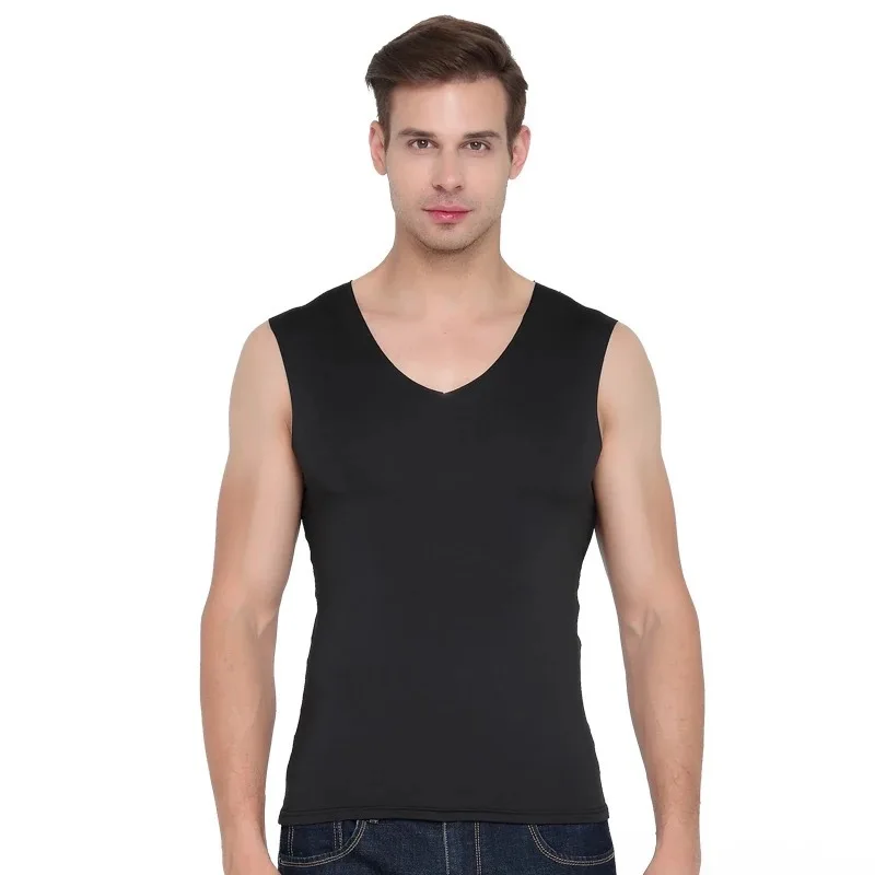 3Pcs Men Tank Tops Underwear For Mens Vest Undershirt Transparent Shirts Male Bodyshaper Fitness Wrestling Singlets silk V Neck