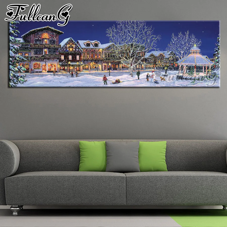 

FULLCANG diy 5d full diamond embroidery winter night landscape large mosaic canvas painting needlework wall decoration FC2137