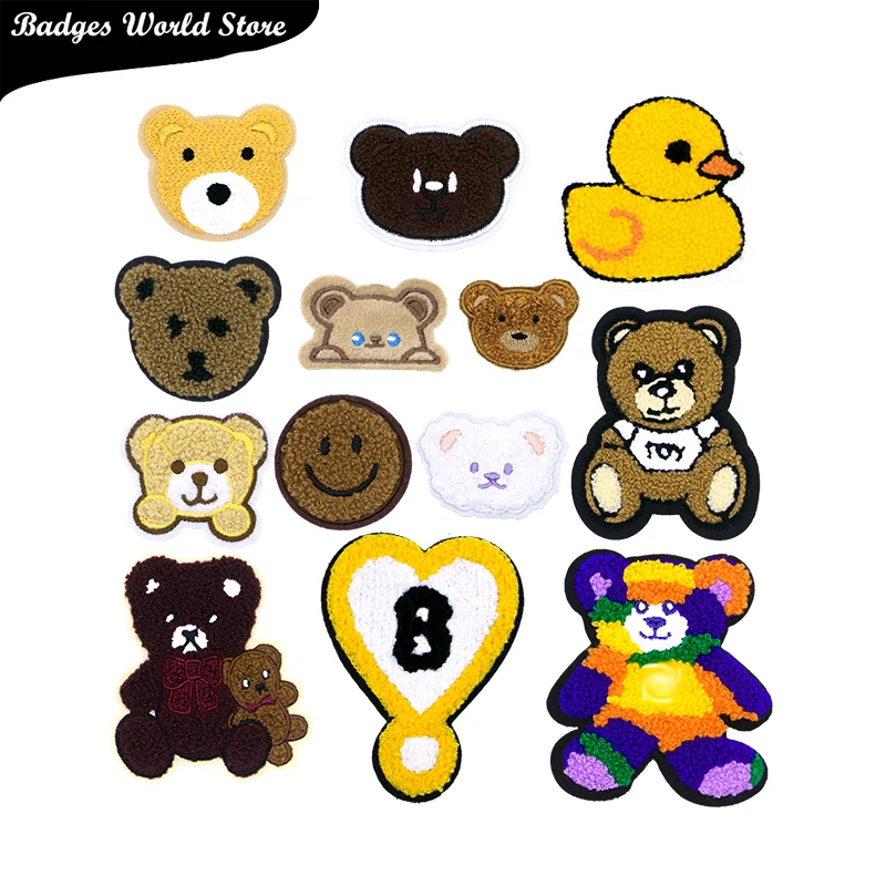 Bear Yellow Duck Heart-shaped Chenille Icon Towel Embroidery Applique Patches For Clothing DIY Iron on Badges on the Backpack