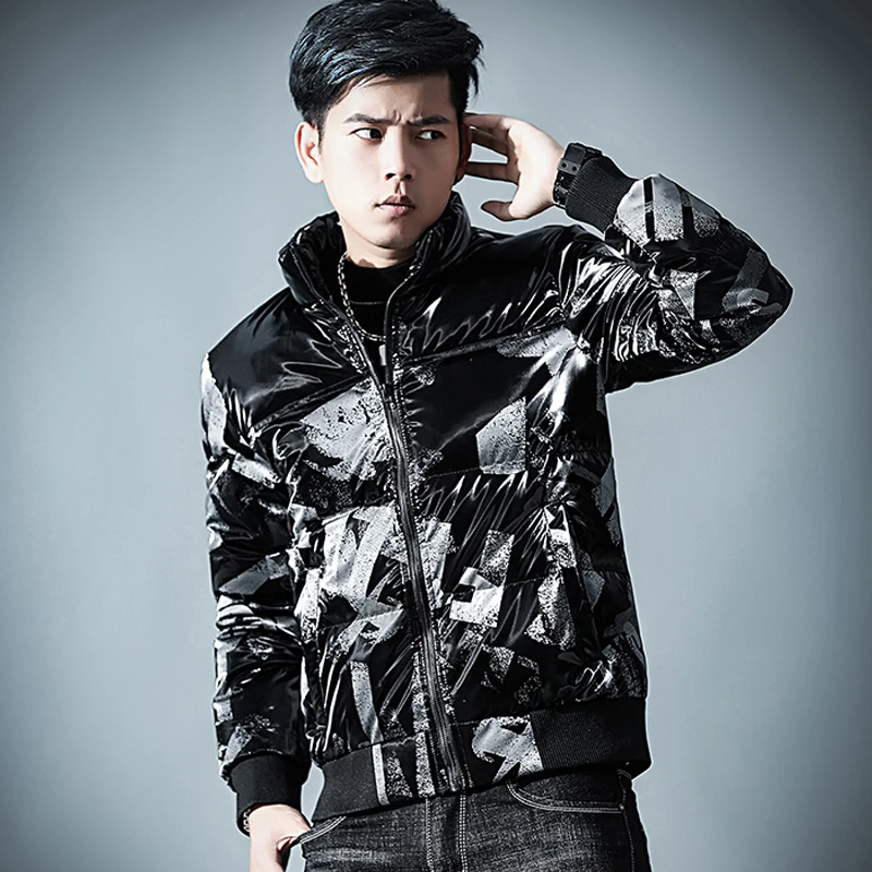 80 white duck down winter new bright letter down jacket men's short youth warm casual jacket brand High quality for dialy work