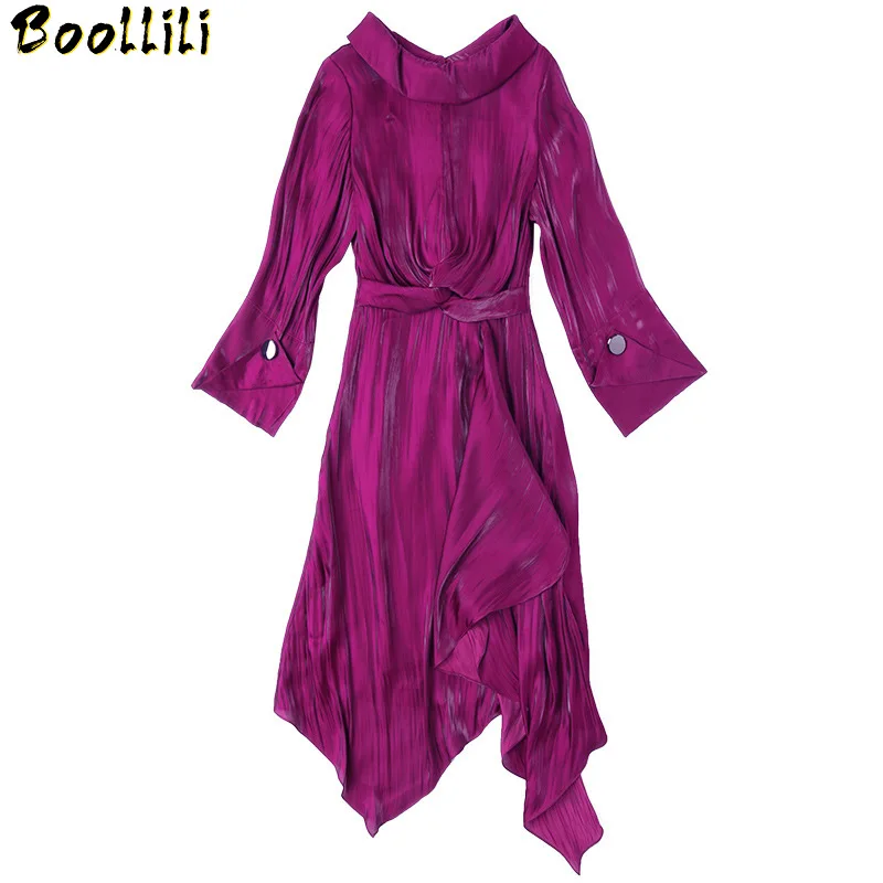 

2023 Boollili Spring A Line Office Elegant Dress Women Korean Purple Midi Dress Slim Party Ladies Dresses Autumn Vintage Vestido