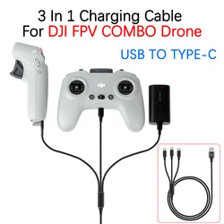 For DJI FPV COMBO Drone Remote Control Flying Glasses Battery Motion Controller 3 In 1 Charge Cable USB To Type-c Line Accessory