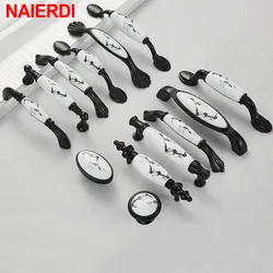 NAIERDI Vintage Ink Painting Ceramic Cabinet Handles Antique Drawer Knobs Wardrobe Door Handles European Furniture Handle