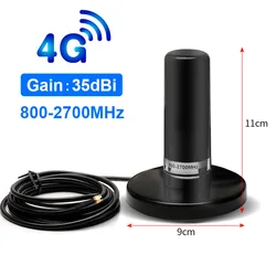 GSM 2G 3G 4G Antenna 35dBi 800-2700MHz 3 Meters Cable SMA Male N Male Vehicle Car 9cm Magnetic Mount Antena Signal Booster