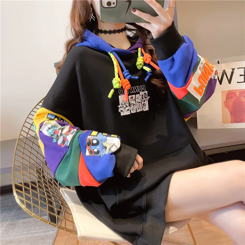 Sweatshirt Women 2024 Spring Autumn Thin Sweatshirt Female Hoodies Loose Graffiti Tops Lady Fried Street Street Outerwear