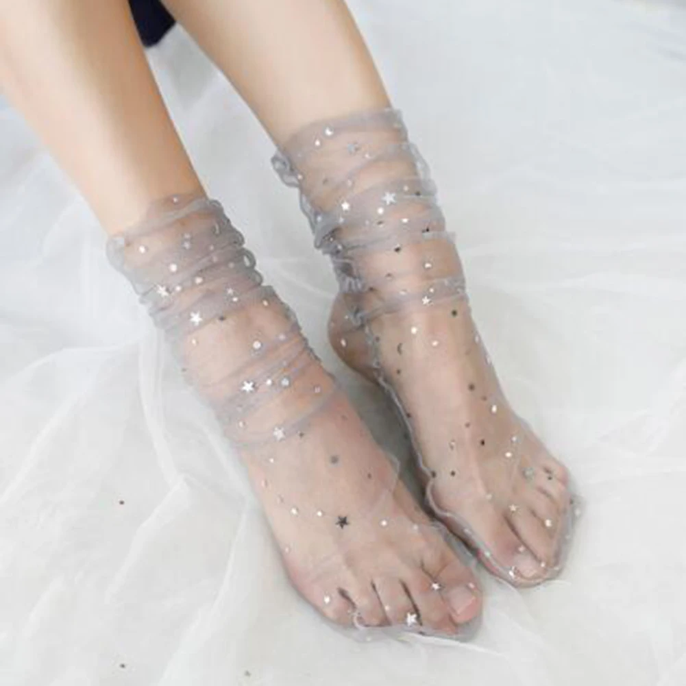 Calcetines de tul de moda para mujer, medias largas finas transparentes, de encaje, divertidas, ropa de calle