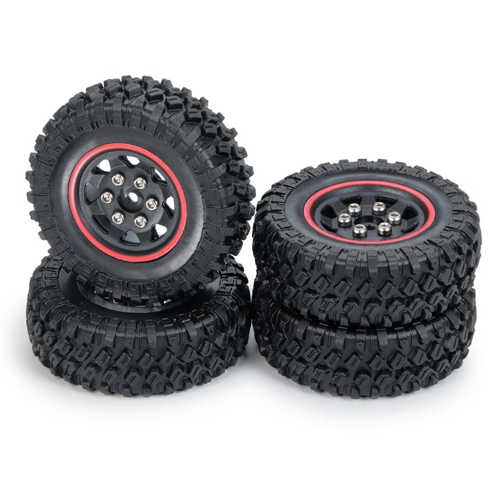 4* Rubber Beadlock Wheel Rim Tires For 1/24 RC Axial SCX24 90081 00001 00002 Upgrade DIY Replacement Accessories