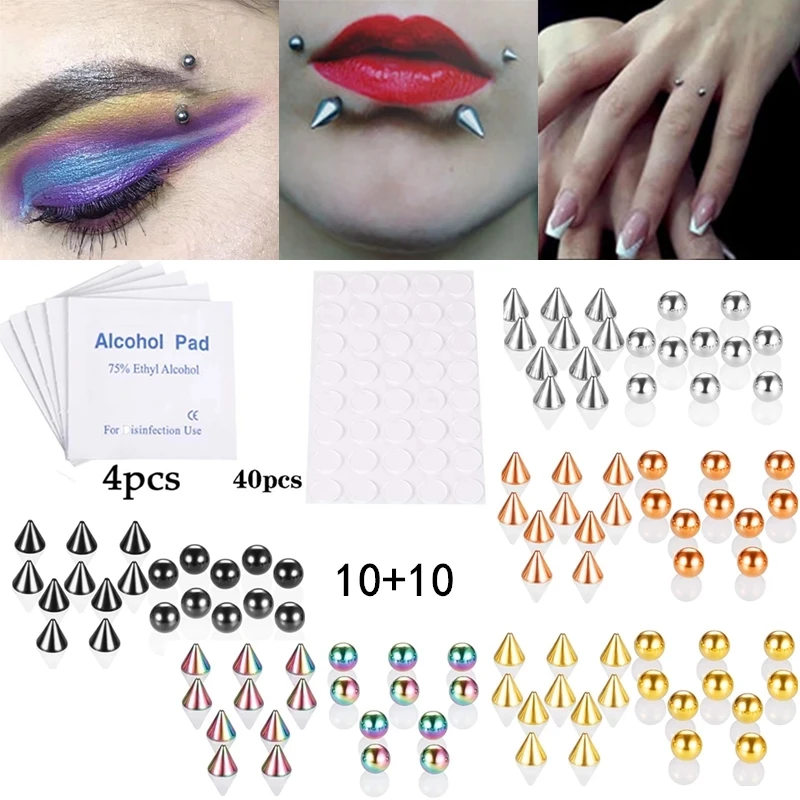 Stainless Steel Piercing Set Fake Nose Ring Stud Sticker Pack Fake Eyebrow Lip Piercing Non Piercied Earring Stud Lot