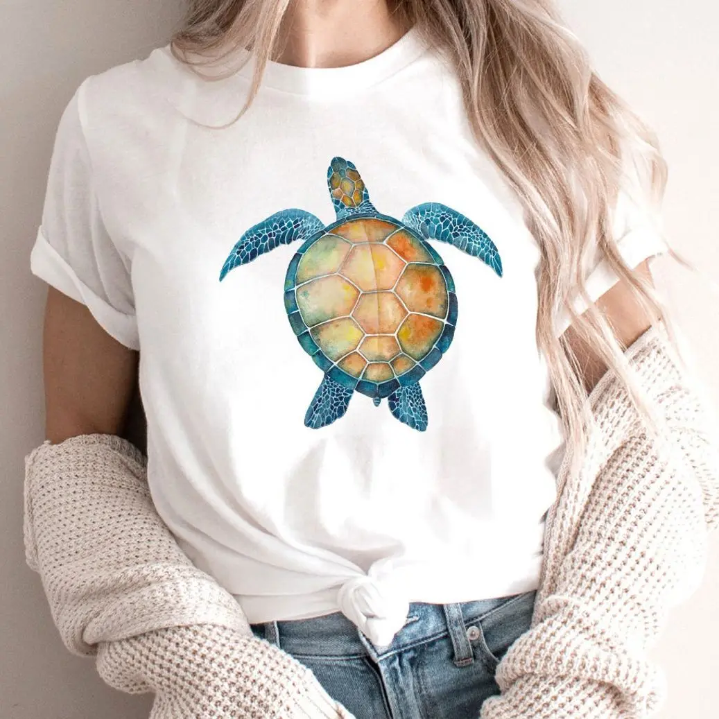 

Harajuku Top Women T-shirt Casual Save A Turtle Print Ladies Basic O-collar Short Sleeved Women T-shirt Girl,Drop Ship