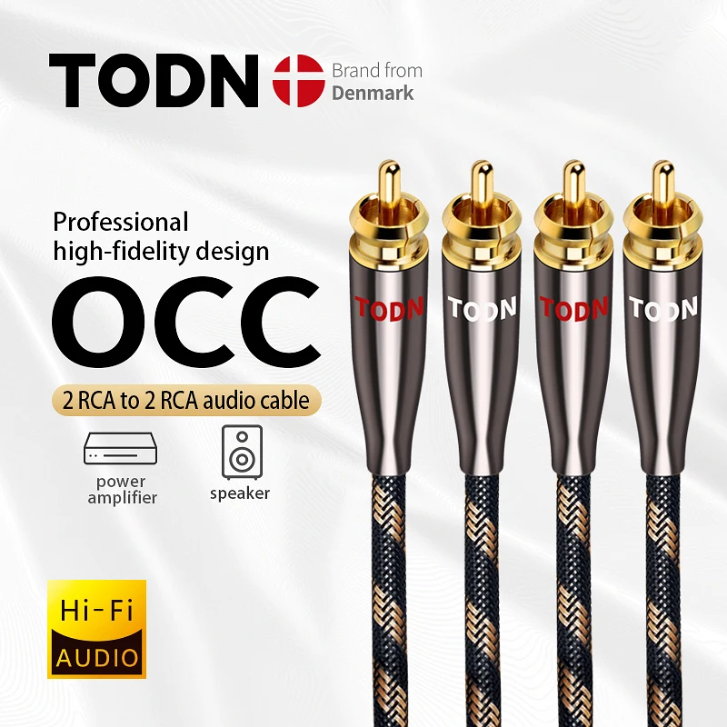 

TODN 1 Pair RCA Cable 99.999% OCC Stereo RCA Cable High-performance Premium Hi-Fi Audio 2RCA to 2RCA Mixer Interconnect Cable