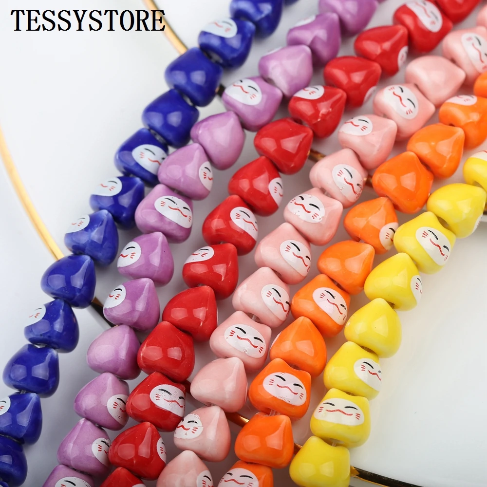 10pcs/lot Cute Smiling Ceramic Beads Mini Multicolor Kittens Straight Hole Beads For Jewelry Making Handmade Accessories