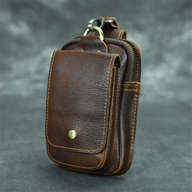 Vintage Crazy Horse Leather Fanny Waist Pack Men Genuine Leather Travel Belt Waist Bags Male Small Phone Pouch Loop Hip Bum Bag