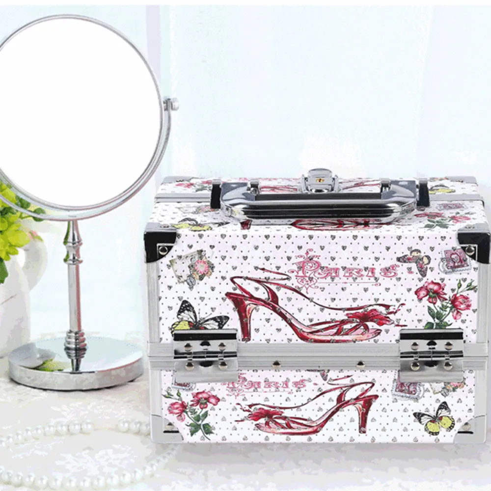 Printed toolbox portable with makeup artist professional cosmetic case aluminum frame suitcase bag make up storage box handbag