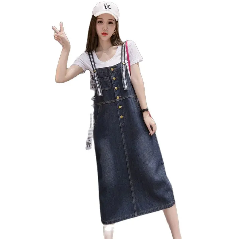 Summer Dress 2022 Robe Jeans Dress Women Suspenders Denim Dresses Female Overalls Long Sundress Robe Femme S-5XL  A463