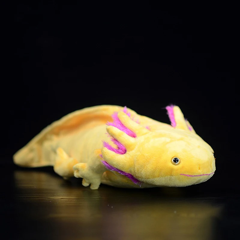 Axolotl juguete de peluche suave para niños, simulación realista, Ambystoma, mexianum, dinosaurio amarillo, animales, modelo, muñeca, regalos