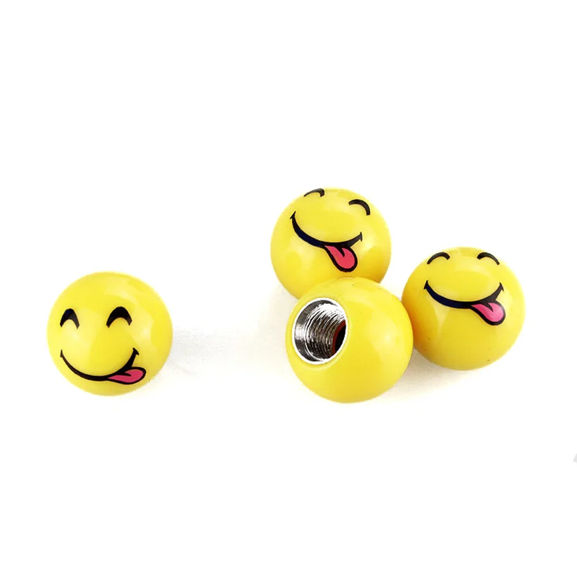 4pcs/set Anti Theft Car Moto Bike Wheel Tires Valves Caps Cute Smiley Ball Tubeless Tyre Valve Stem Dust Caps Air Leakproof