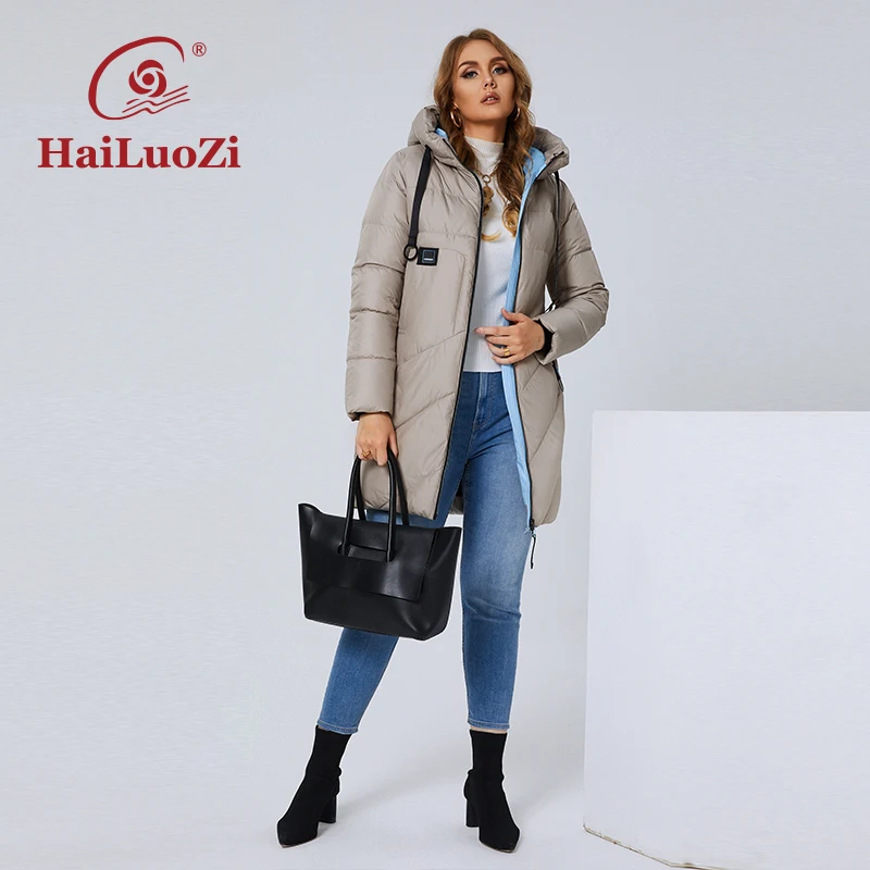 HaiLuoZi 2022 Winter Women\'s Jacket Long Thick Cotton Big Pockets Ladies Coat Fashion Cversize L-4XL Female Casual Coats 6896