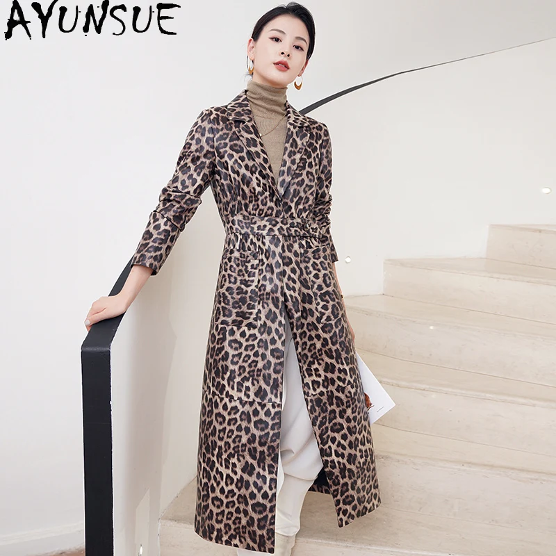 

AYUNSUE High Quality 2021 Genuine Leather Jacket Women Long Sheepskin Coat Female Leopard Clothes Spring Autumn Mujer Chaqueta 9