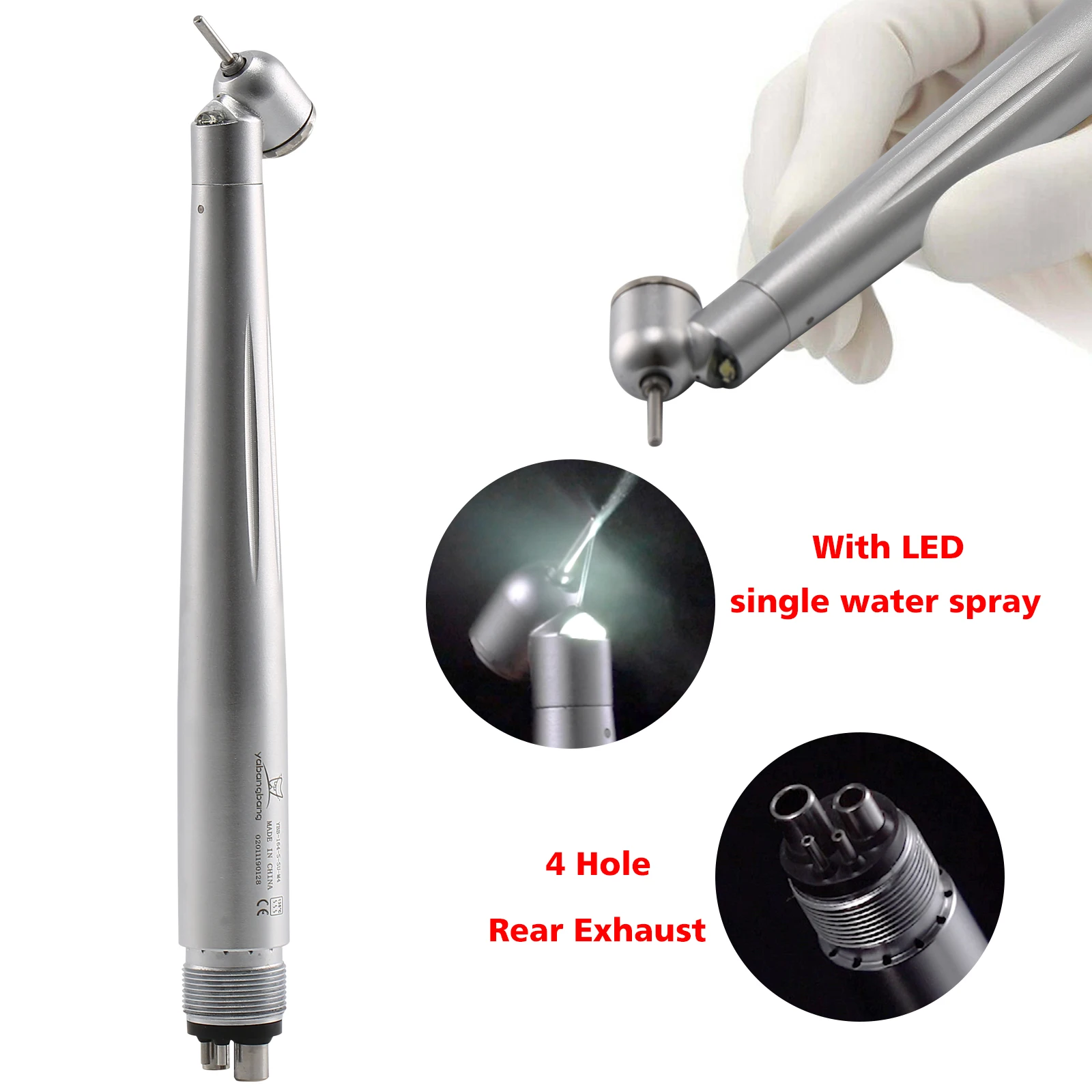 4 Hole LED E-generator 45 Degree Head Dental High Speed Surgical Handpiece Teeth Push Button Type Dental Equipment yabangbang