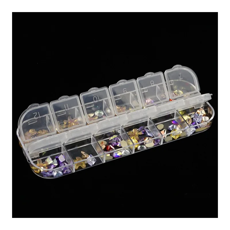 10PCS Clear Plastic 12-Grid Double-Row Jewelry Organizer Box with Snap Lid Portable DIY Accessories Storage Case Wholesale