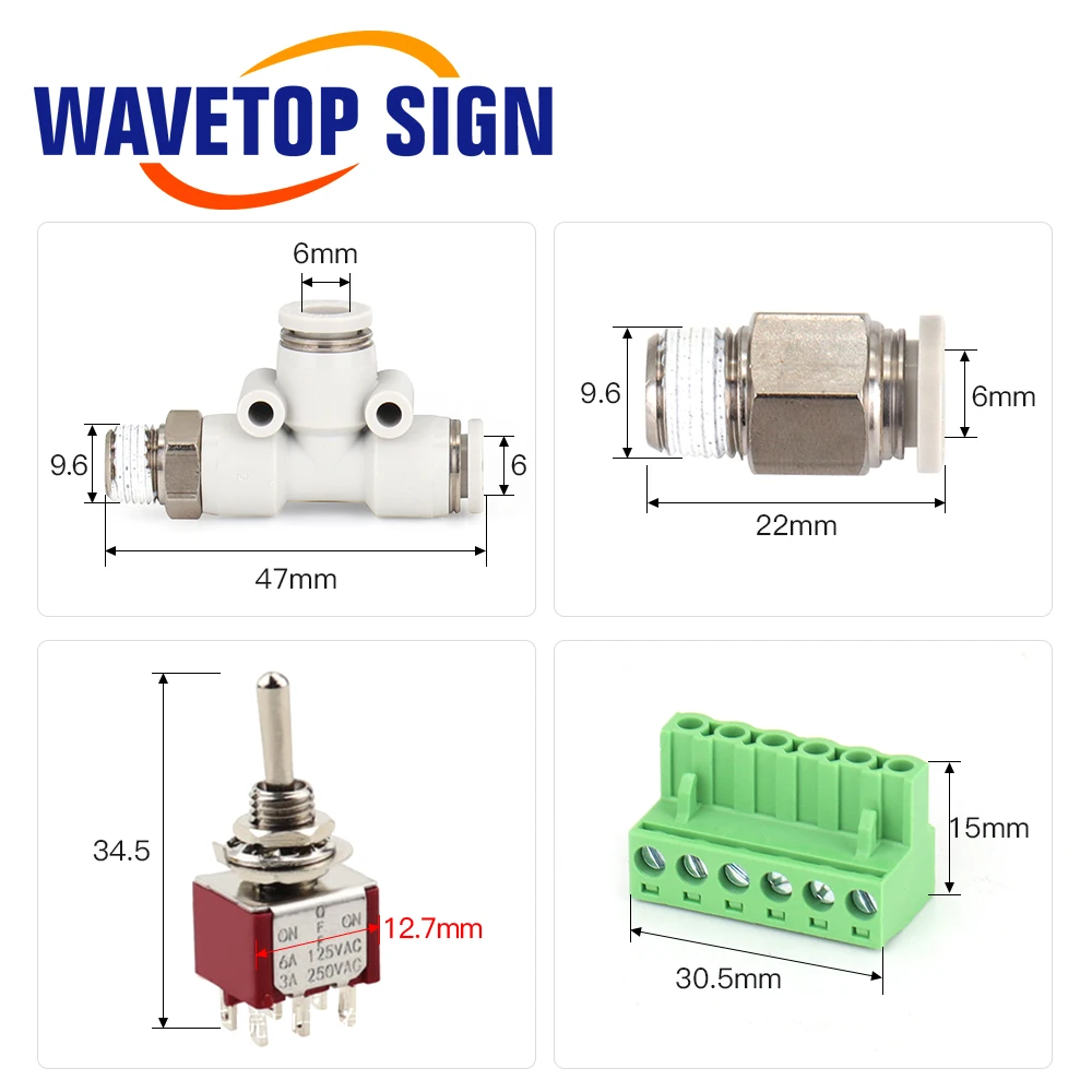 WaveTopSign هوائي الملف اللولبي قيمة التتابع 6 مللي متر تركيبات في نهاية المطاف الهواء المساعدة مجموعة لآلة القطع والنقش بالليزر CO2
