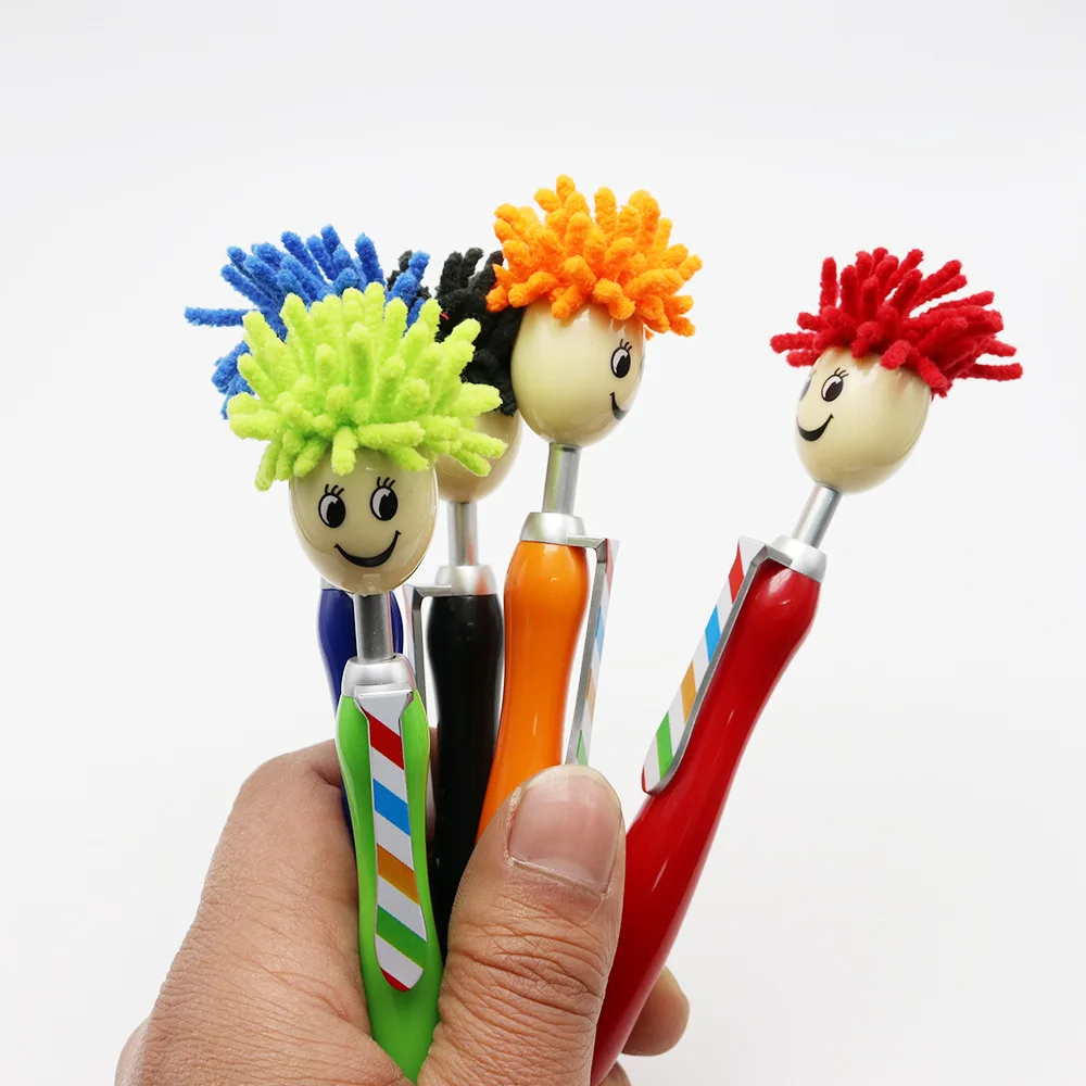 100pcs/Set Cute Mop Head Ballpoint Pen With Stylus Screen Cleaner 3-in-1 Duster Office School Stationery Gift