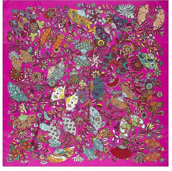 Luxury Brand Twill Silk Scarf Women Square Scarves Branches And Flowers Silk Scarf&Shawls Wraps Hijab 130*130CM