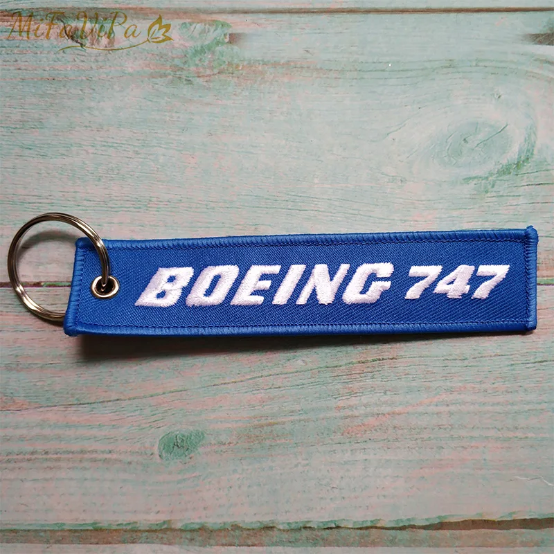 MiFaViPa 1 PC BOEING 747 Keychain New Fashion Trinket Phone Strap Black Embroidery BLUE FLIGHT CREW Key Chain for Aviation Gift