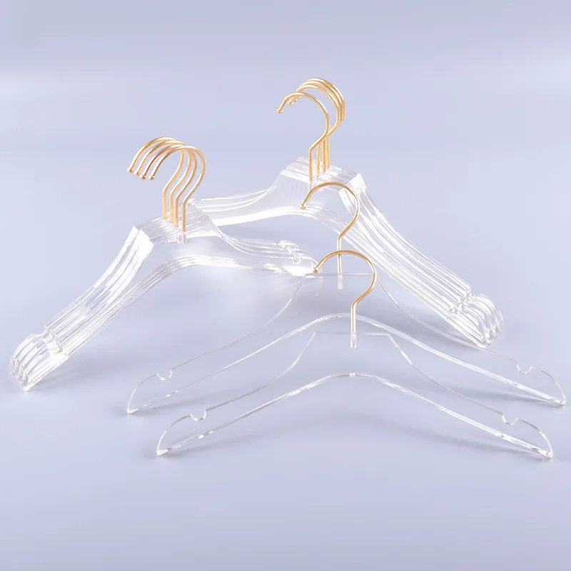 5 Pcs Clear Acrylic Clothes Hanger with Gold Hook, Transparent Shirts Dress Hanger with Notches for Lady Kids L