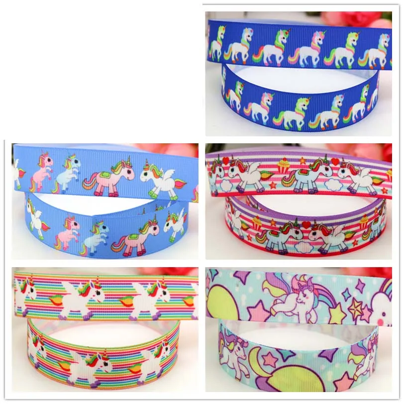 DHK 7/8'' 5yards unicorn horse stripe printed grosgrain Ribbon headwear hair bow diy party decoration OEM 22mm C1203