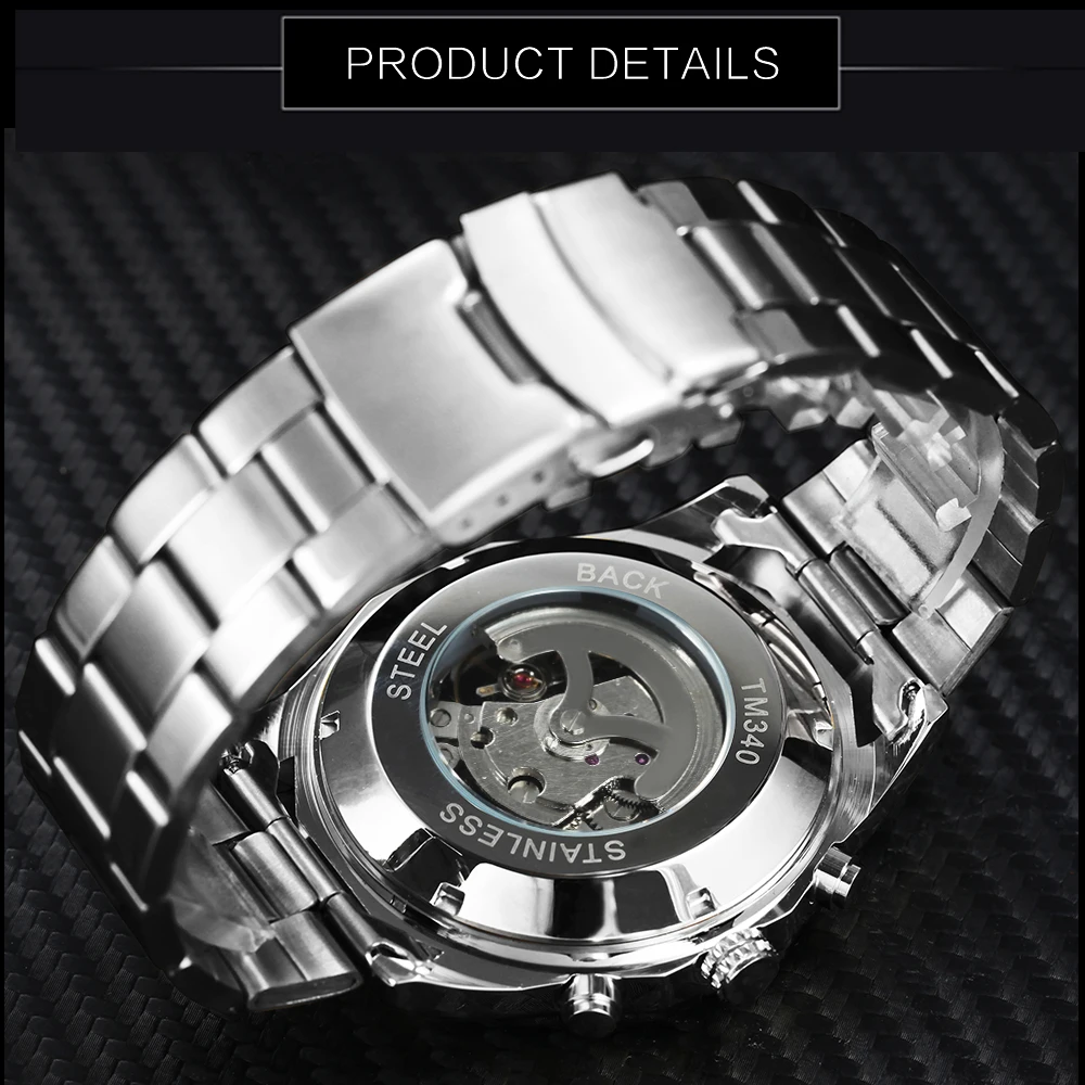 Forsining Watch Men Skeleton Watches Stainless Steel Band Automatic Mechanical Wristwatches Men Sports Watches Reloj Hombre