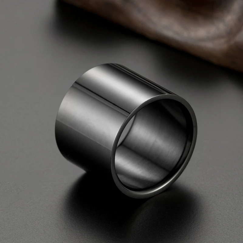 Fashion High Polished Long Tube Stainless Steel Wide Ring For Men Rose Gold/Black/Gold/Silver Color Big Ring