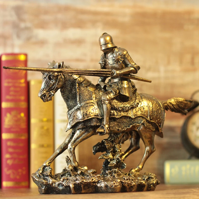 Medieval Samsuzer Armor Sculpture Retro Roman Armor Warrior Creative Bar Ornaments Crafts Knight War Horse Home Room Decoration