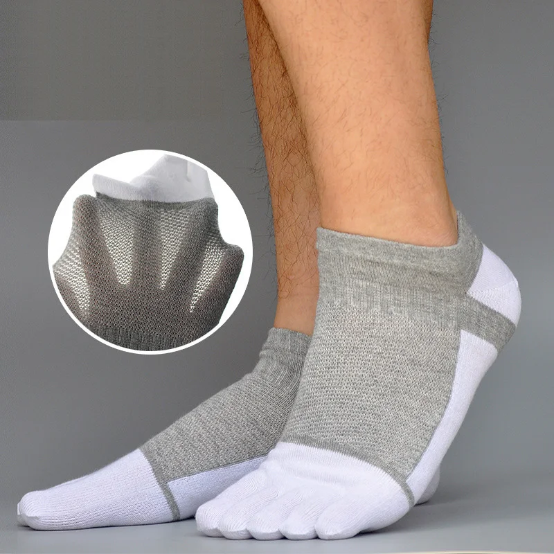 Spring Summer Five Finger Socks Invisible Men Boy Pure Cotton Mesh Breathable Colorful Compression No Show Ankle Socks With Toes