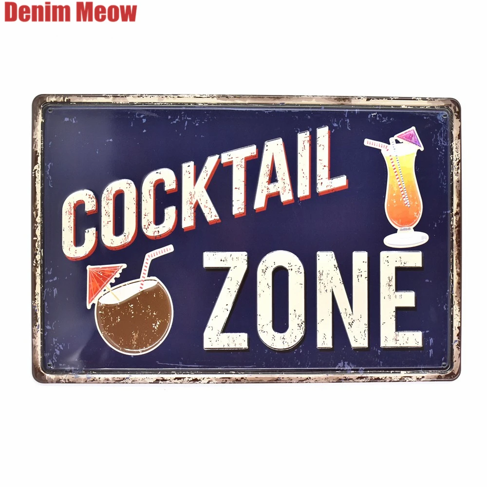 Cocktail Zone Vintage Embossed Metal s Bar Pub Casino Party Decorative Plates Free Beer Wall Stickers Iron Poster AT011