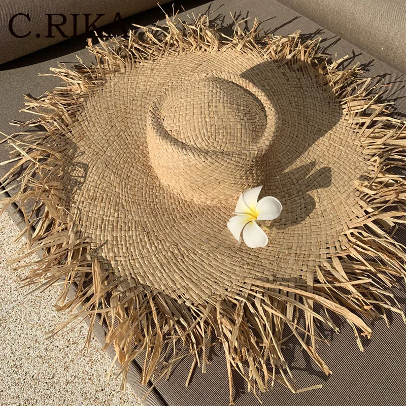 2022 Natural Raffia Straw Hat Summer Hat Women Large Wide Brim Sun Protection Sun Hats Lady Gilrs Holiday Panama Beach Hat