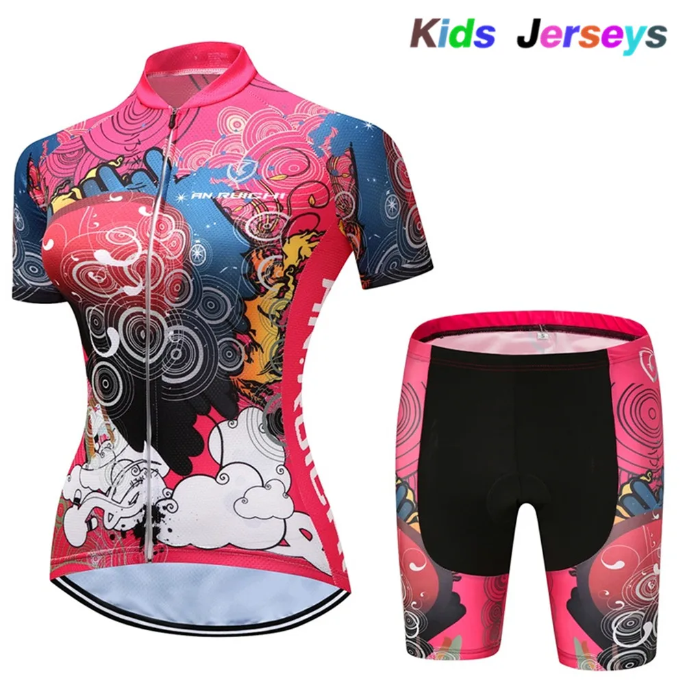 2021 Girls Cycling Jersey Set Ropa Ciclismo Cycling Kit for Kids Summer Breathable Cartoon Bicycle Jersey Suit Children Clothes