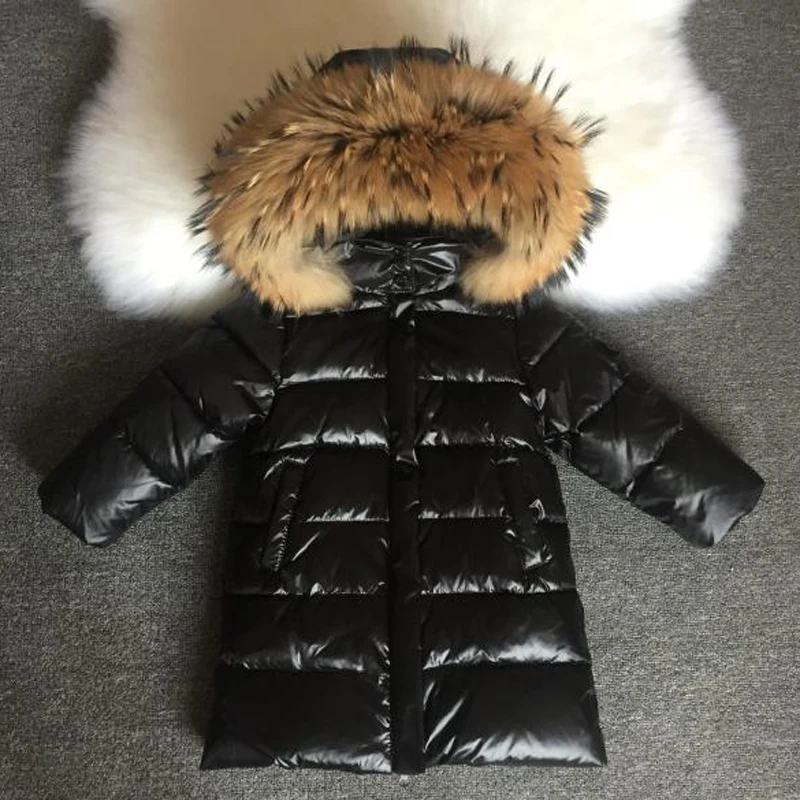 

NEW Fashion Girls Winter Coats for Boys Child Down Jackets Outerwear Waterproof Medium-long Thick Real Fur Hooded 1-14Y