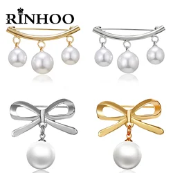 Rinhoo Fashion Imitation Pearls Charm Safety Pins Brooch Fixed Anti Slip Lapel Pin Korean Bowknot Brooch Cardigan Brooch Jewelry
