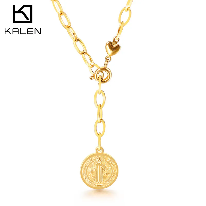 Kalen Party Anniversary Gift Small Round Brand Pendant Ladies Stainless Steel Trendy Necklace