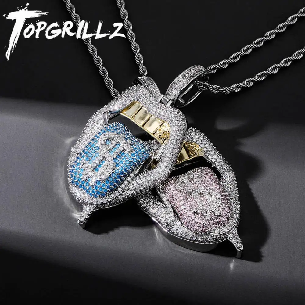 TOPGRILLZ New High Quality Copper Iced Out Cubic Zirconia Lips Pendant Necklace Colors Stone With 4mm Tennis Chain