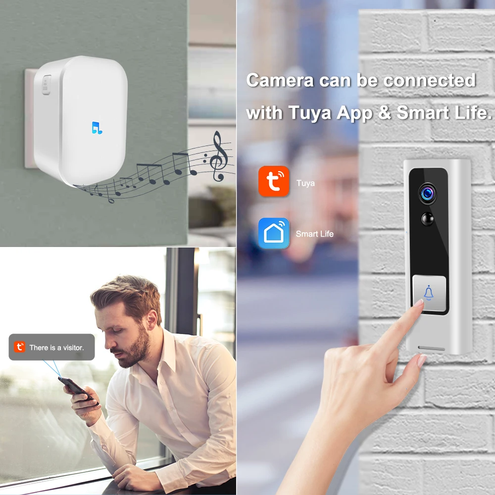 Top Tuya 1080P HD Video Doorbell WIFI Wireless Baby Monitor Smart Life Home Door Bell Phone PIR Motion Security Home Video