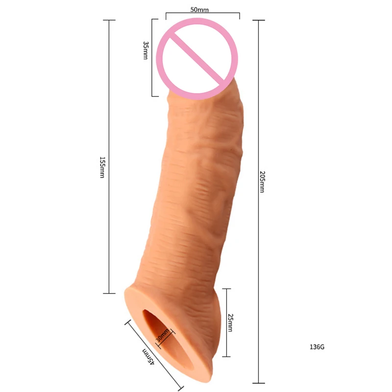 20Cm Thicken Condom Reusable Penis Enlargement Sleeve Realistic Dick Dildo Cock Ring Delay Ejaculation Sex Toys For Men Sex Shop