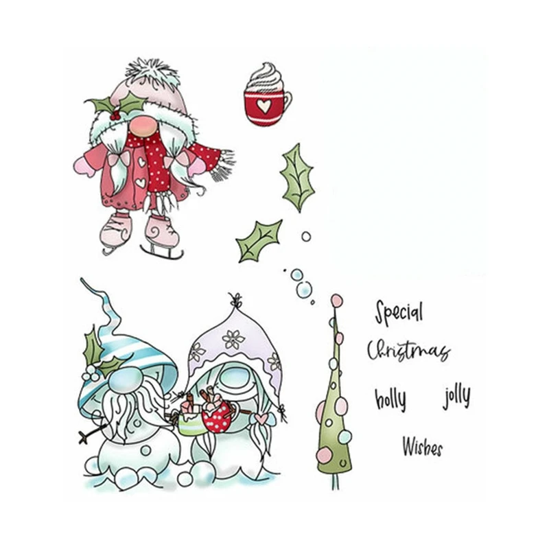 PD Christmas Gnome Jolly Holly Wishes Stamps and Dies New 2021 for Scrapbooking Paper Making Embossing Frames Card Crafts